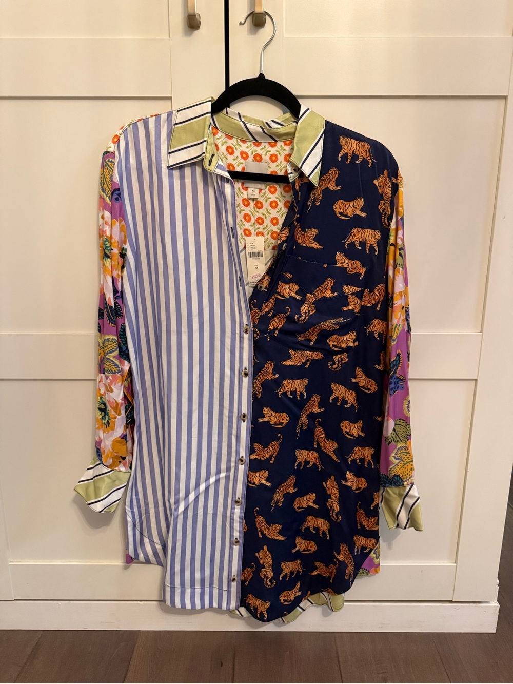 Maeve Mixed-Print Tunic in Navy, White, green and Pink